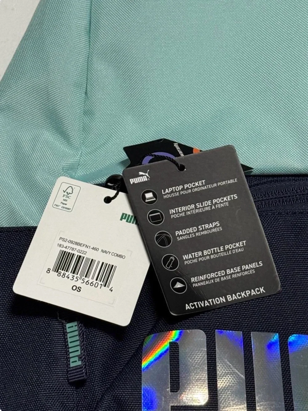 NWT PUMA Activation Backpack Baby Blue Aqua Navy Laptop Pocket School Bag Padded